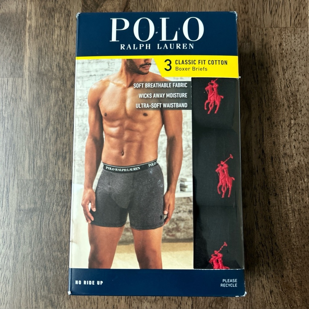 Polo Ralph Lauren Mens Classic Fit Wicking 3-Pack Boxer Briefs Med  Black - NWT
